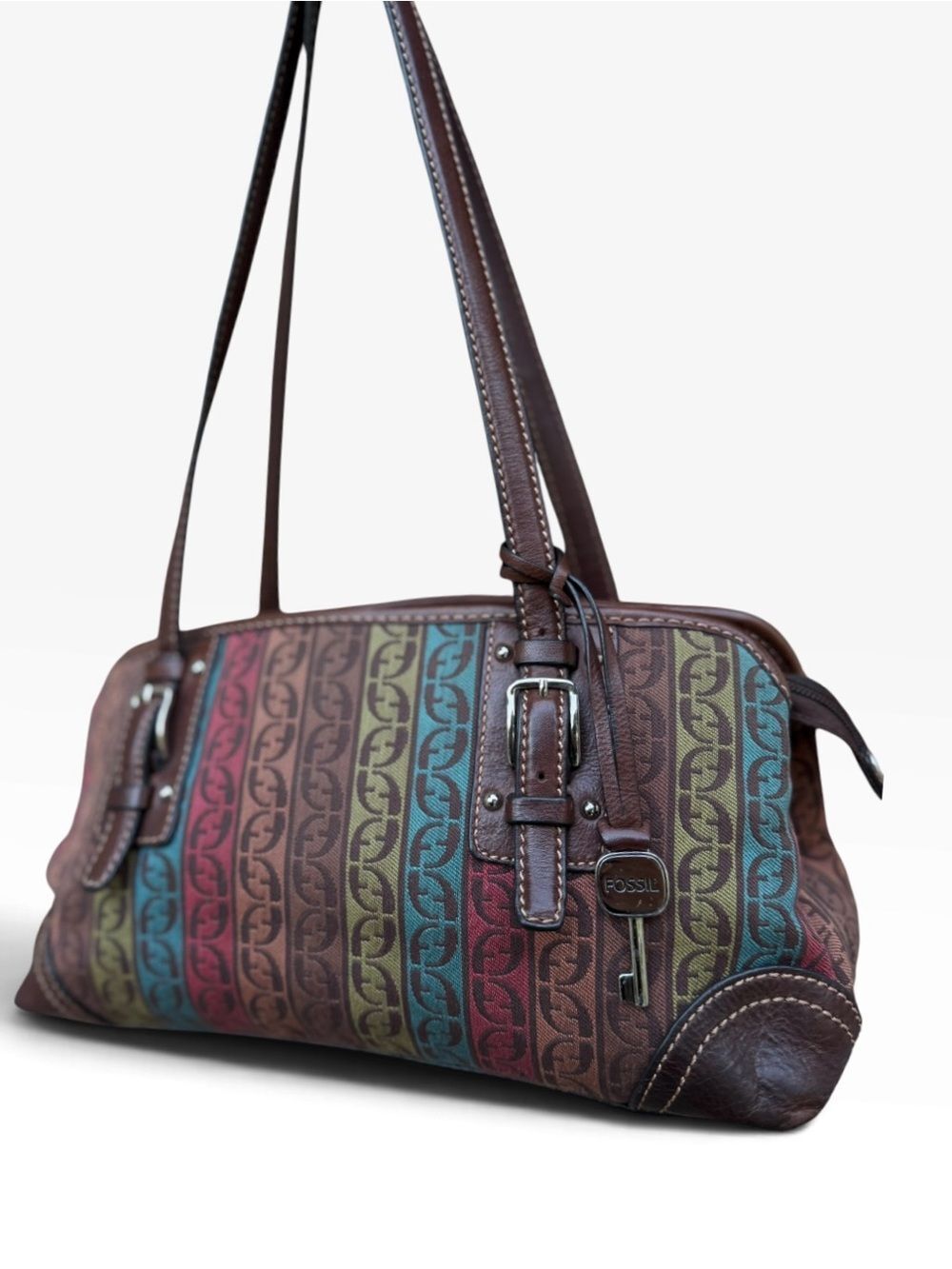 Vintage Fossil Multi-Color Signature Monogram Satchel Bag - Picture 2 of 13
